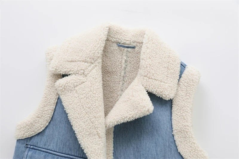 Lambswool Plush Waistcoat Jackets Sleeveless Thicken