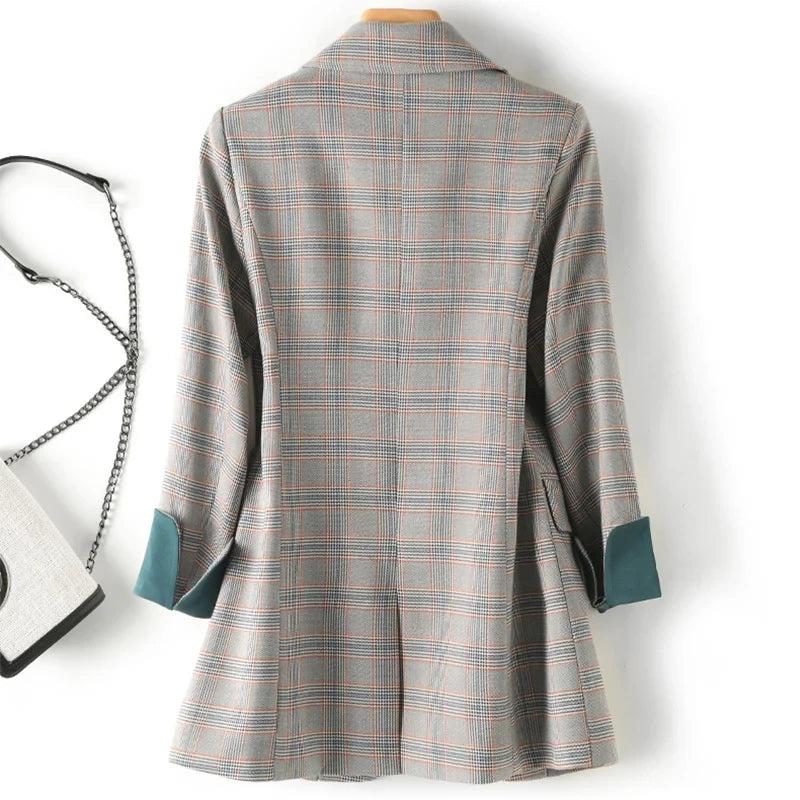 New Fashion Business Interview Plaid Suits Women, Ladies Long Sleeve Spring Casual Blazer