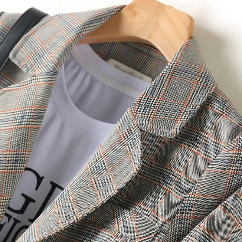 New Fashion Business Interview Plaid Suits Women, Ladies Long Sleeve Spring Casual Blazer