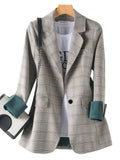 New Fashion Business Interview Plaid Suits Women, Ladies Long Sleeve Spring Casual Blazer