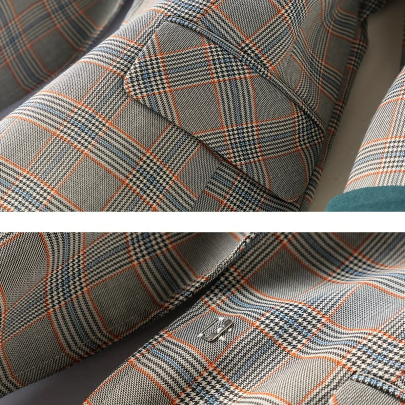 New Fashion Business Interview Plaid Suits Women, Ladies Long Sleeve Spring Casual Blazer