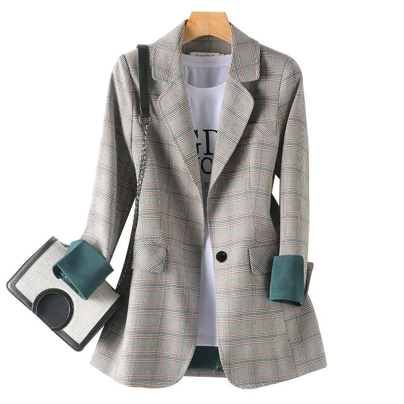 New Fashion Business Interview Plaid Suits Women, Ladies Long Sleeve Spring Casual Blazer