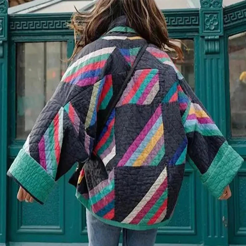 Women’s Casual Versatile Polo Collar Cardigan Spliced Cotton Coat