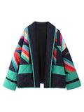 Women’s Casual Versatile Polo Collar Cardigan Spliced Cotton Coat