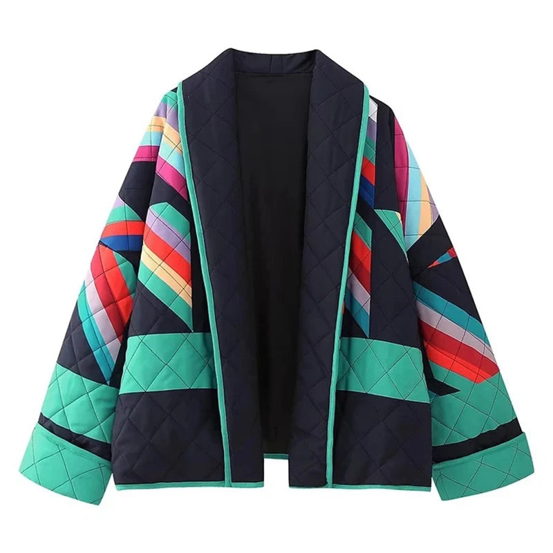 Women’s Casual Versatile Polo Collar Cardigan Spliced Cotton Coat