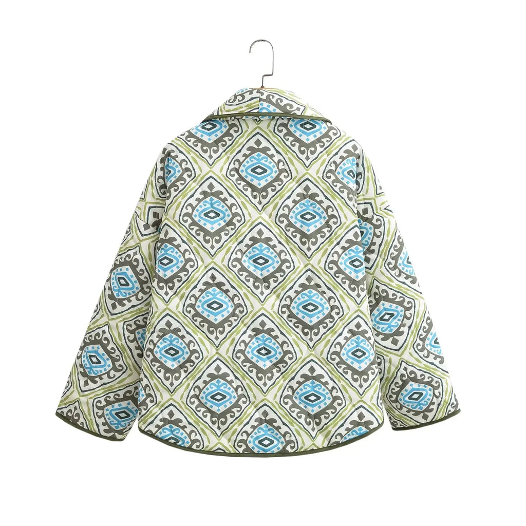 Women’s Casual Versatile Loose Polo Cardigan Printed Cotton Coat