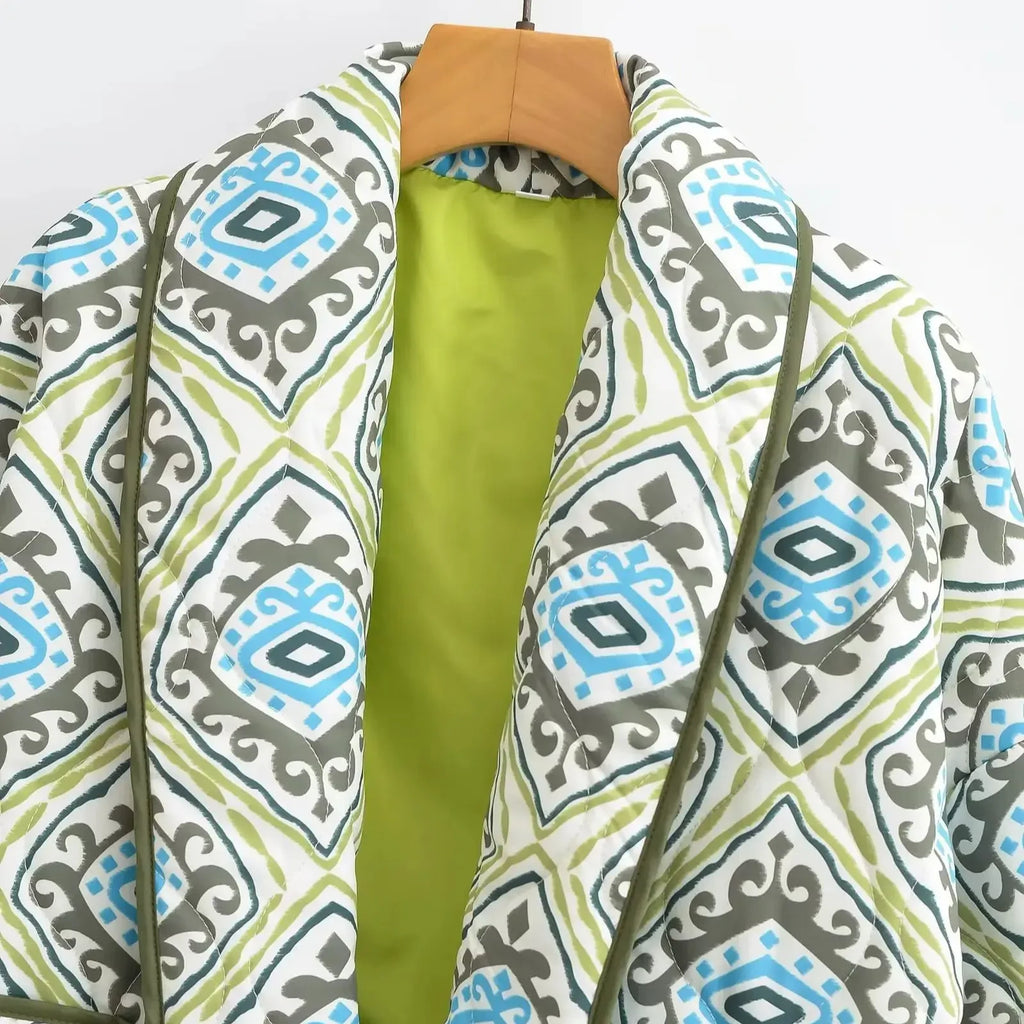 Women’s Casual Versatile Loose Polo Cardigan Printed Cotton Coat