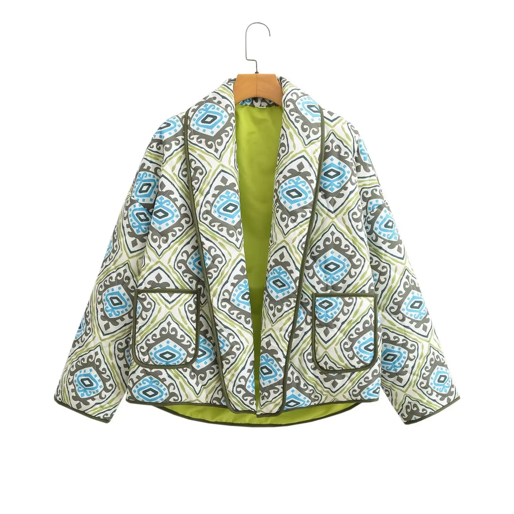 Women’s Casual Versatile Loose Polo Cardigan Printed Cotton Coat