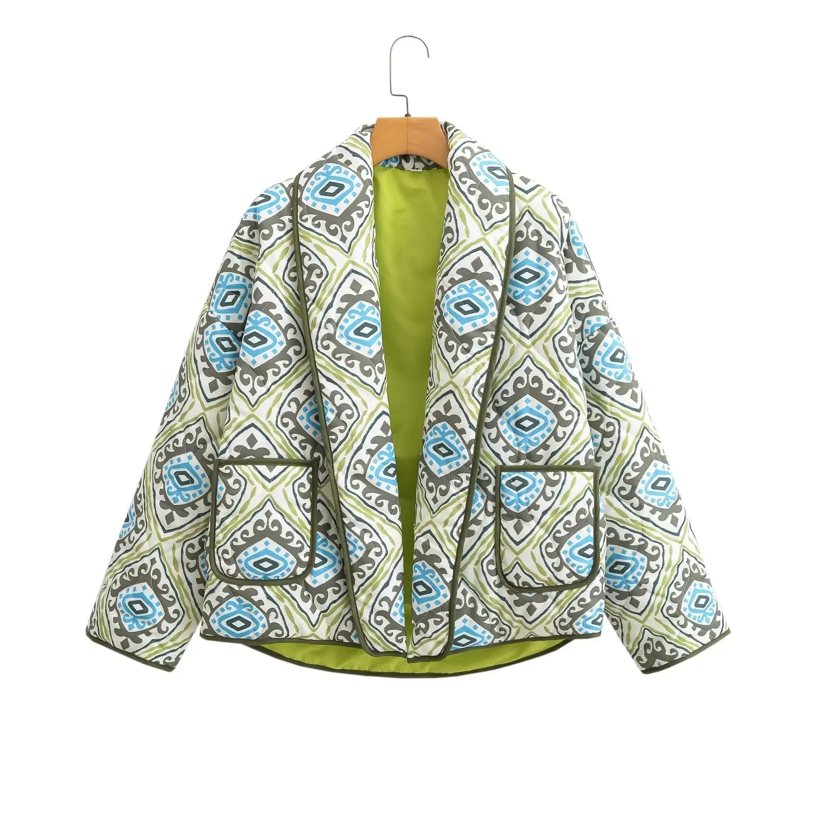 Women’s Casual Versatile Loose Polo Cardigan Printed Cotton Coat