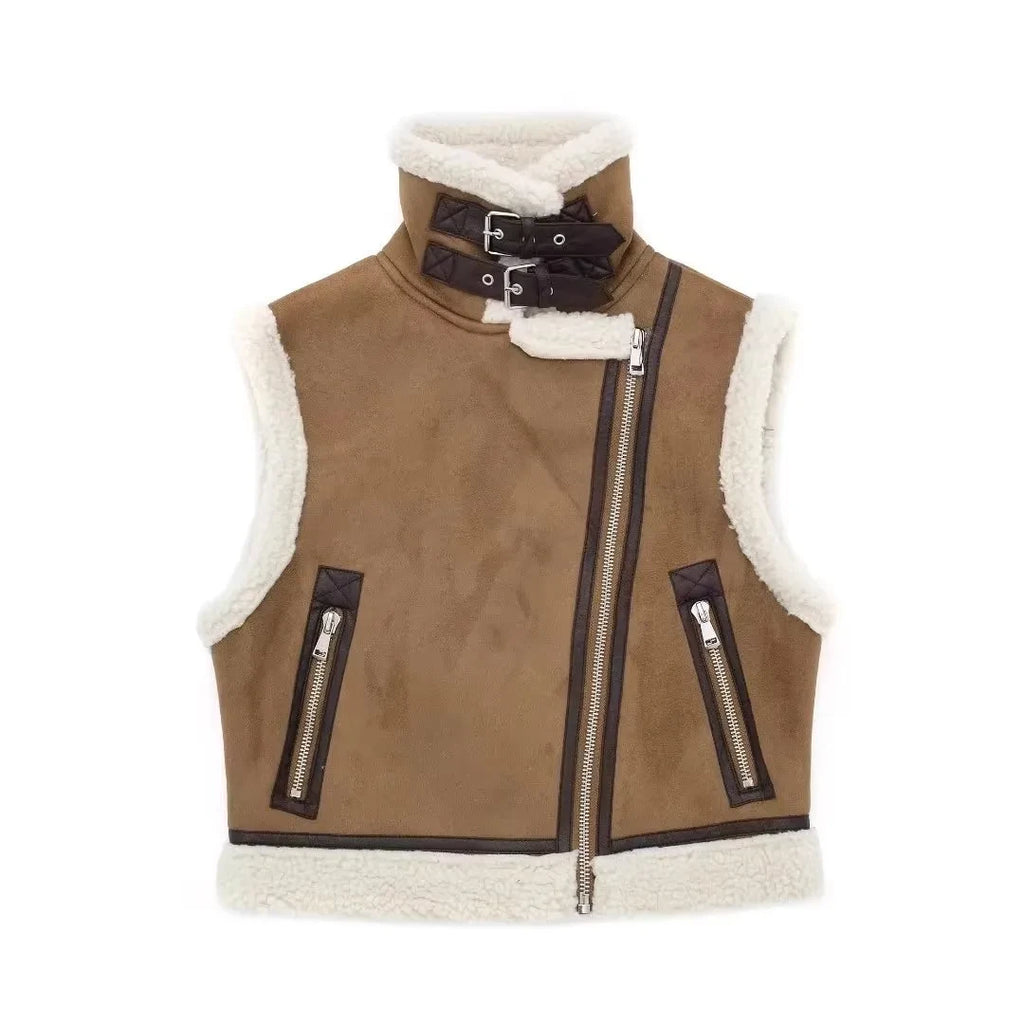 Autumn New Stand Collar Fur One Double-Sided Short Vest For Women's Coat Warm And Thick