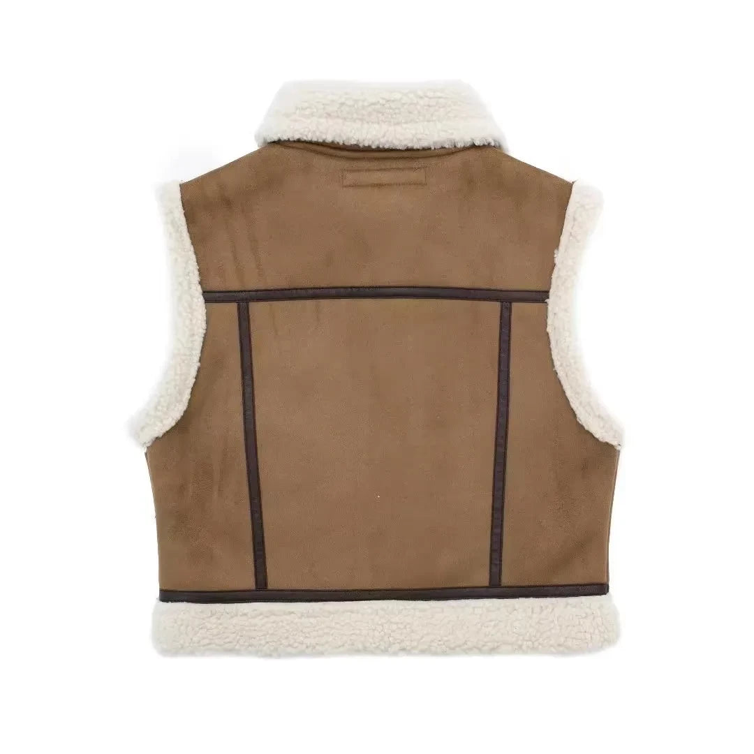 Autumn New Stand Collar Fur One Double-Sided Short Vest For Women's Coat Warm And Thick