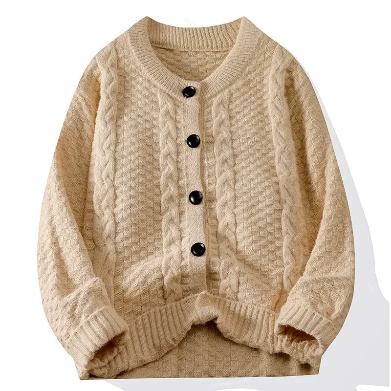 Twist Sweater Cardigan Men Autumn Winter Lazy Casual Loose Top