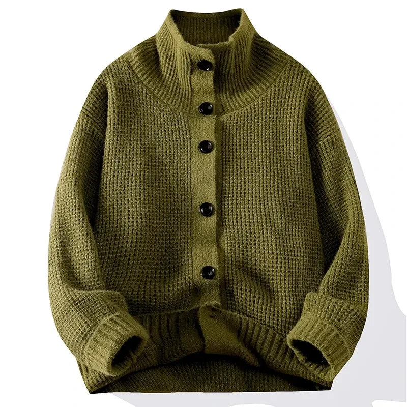 Half Turtleneck Button Up Cardigan Sweater Coat for Men