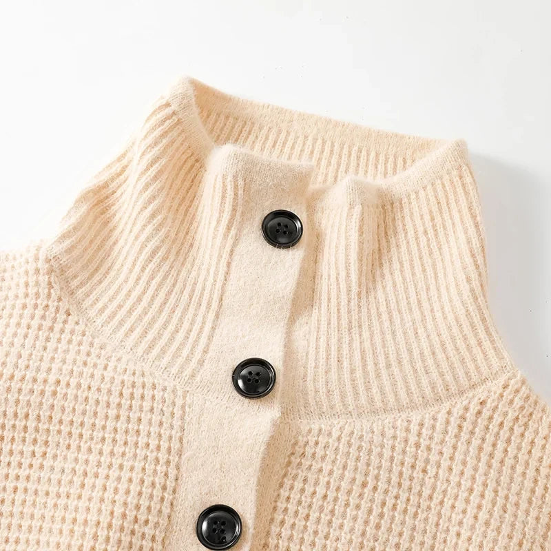Half Turtleneck Button Up Cardigan Sweater Coat for Men