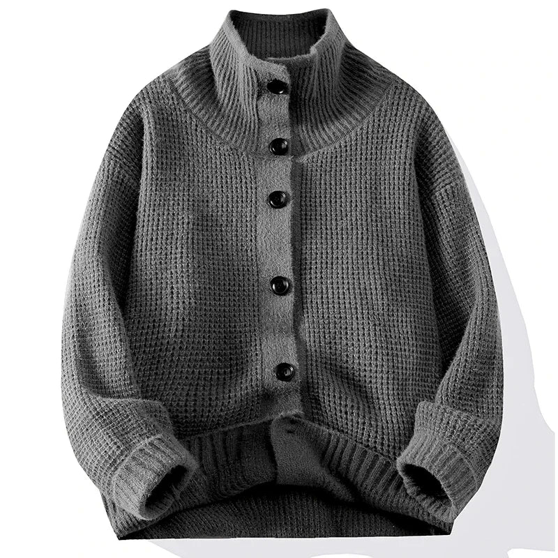 Half Turtleneck Button Up Cardigan Sweater Coat for Men