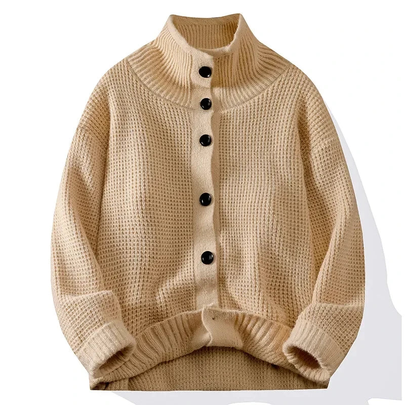 Half Turtleneck Button Up Cardigan Sweater Coat for Men
