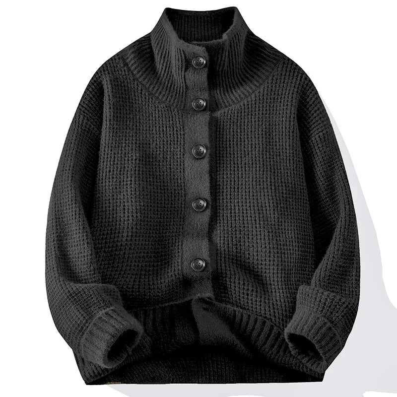 Half Turtleneck Button Up Cardigan Sweater Coat for Men