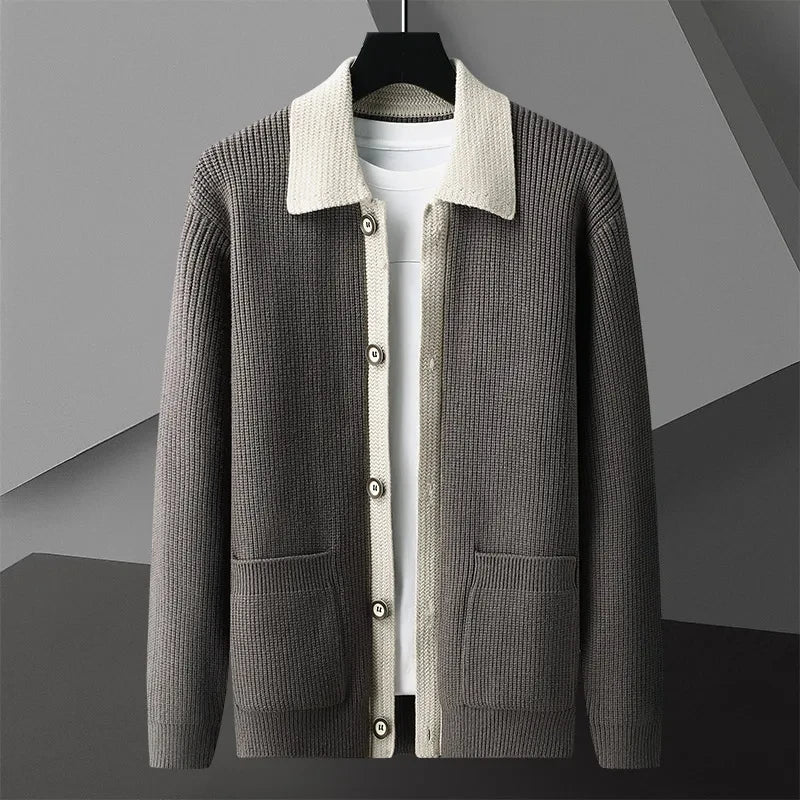 Cardigan Men Knitting Sweaterscoat Spring Autumn Casual Sweater Jackets Solid Turn Down Collar Knitted Cardigan
